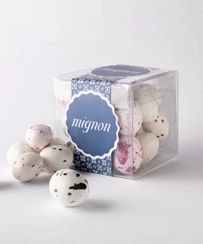 Ovetti di cioccolato zuccherati Mignon in box trasparente da 120 grammi